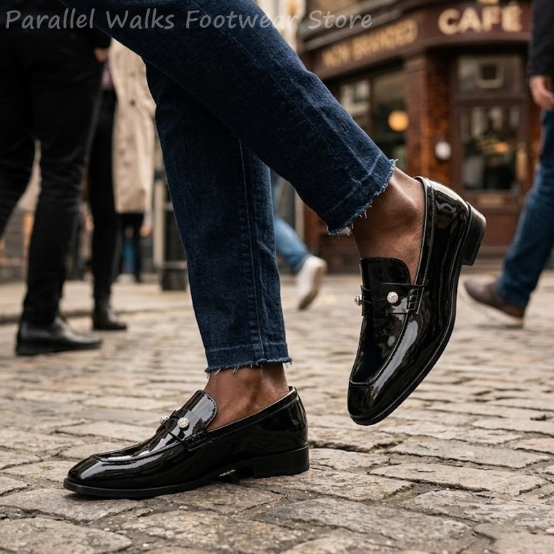 Men'S Shoes Smart - 남성용 블랙 에나멜 인조 스웨이드 라인스톤